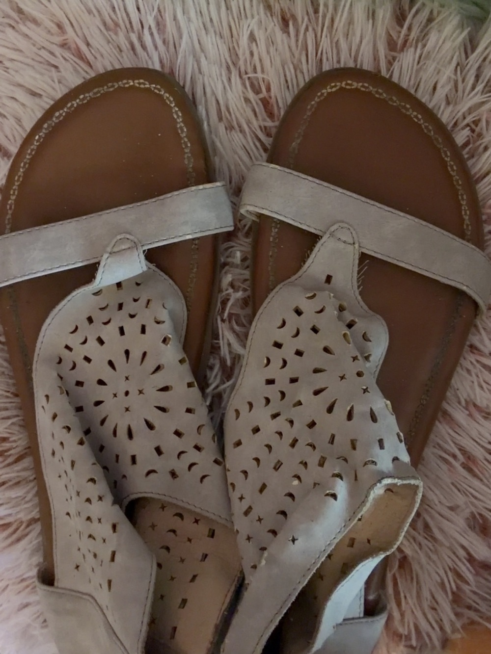 2 Lips Too Taupe Laser-Cut Thong Sandals